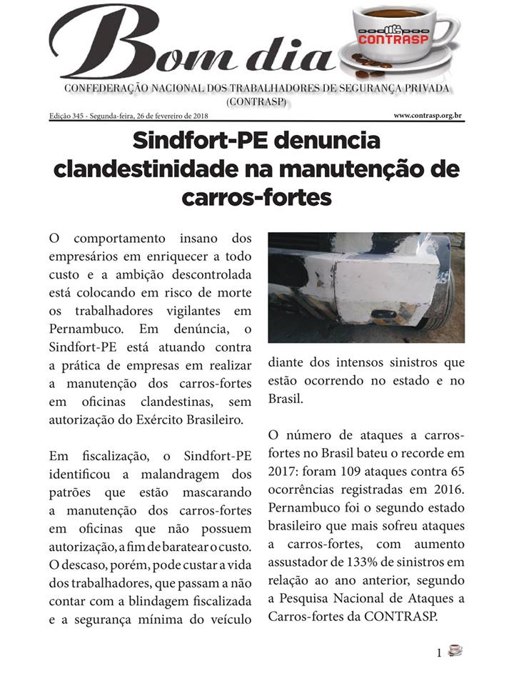 Sindicato denuncia clandestinidade na manutenção dos carros-fortes